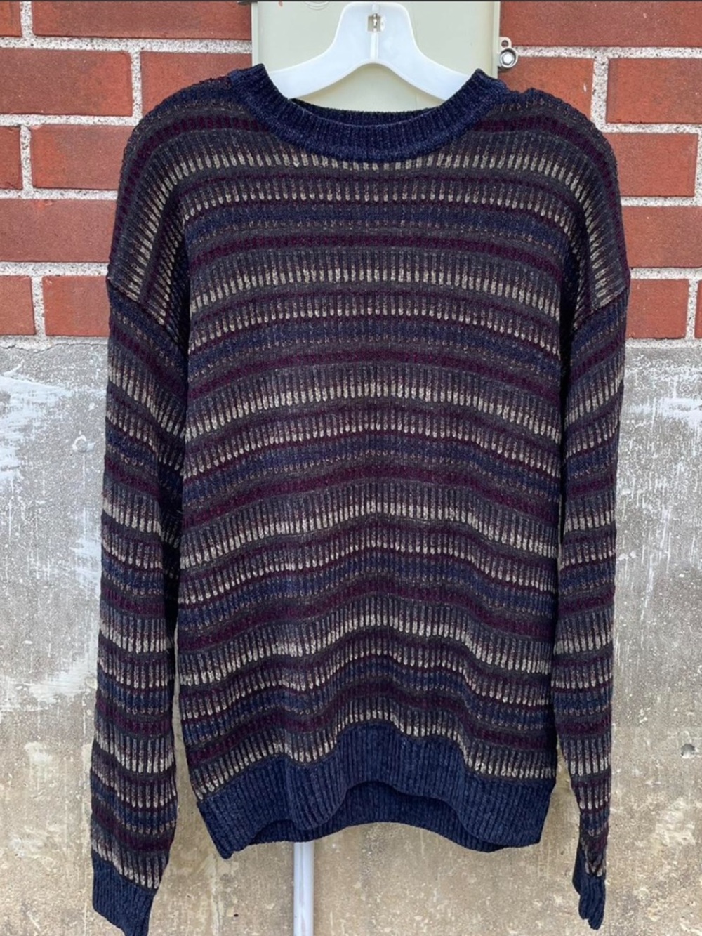 Vintage Croft & Barrow, Earthy Colorful Striped Open-Knit Crewneck
